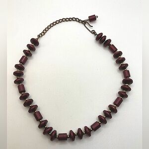 Vtg Art Deco Burgundy Red Cylinder Lucite & Gold Tone Bead Choker 11” - 14”